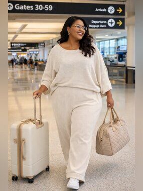 Talbots Travel Capsules Cotton Blend Ribbed Top Cream Size 2X Cozy Minimalist